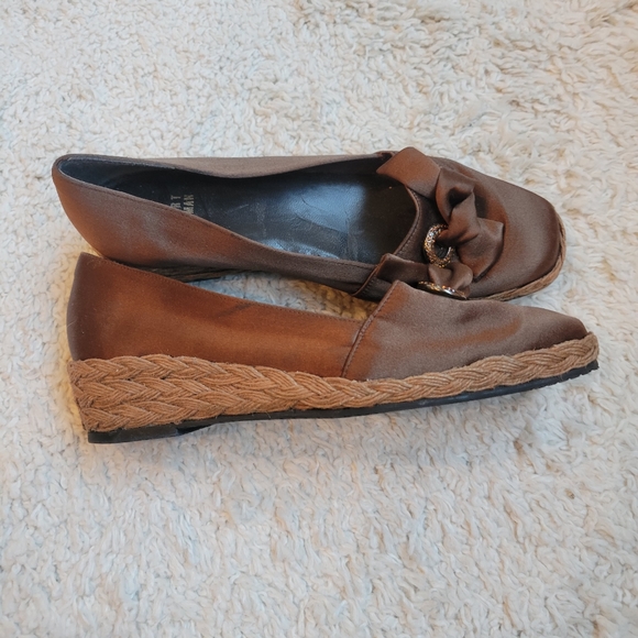 Stuart Weitzman Shoes - Stuart Weitzman Brown Satin Bow Espadrilles